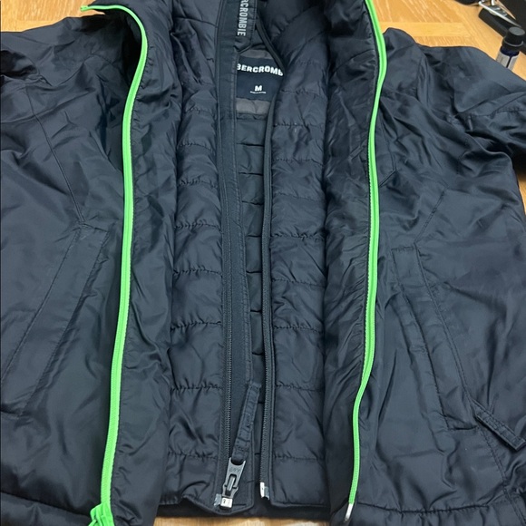 Abercrombie & Fitch Men's Black Jacket with Neon Green Trim - Picture 4 of 5